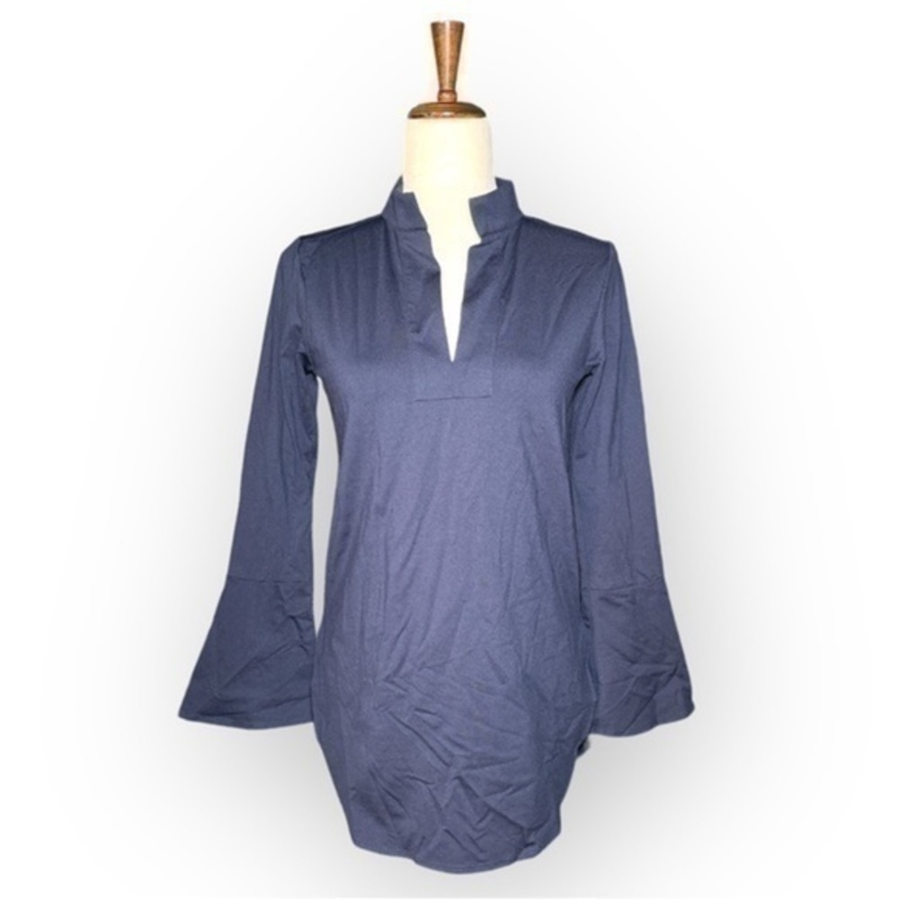 Dudley Stephens India Tunic Navy Blue Eco Jersey Bell Sleeve Womens Size XS